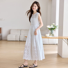2025夏装新款时尚宽松蕾丝拼接长裙复古气质仙女度假连衣裙JY2561
