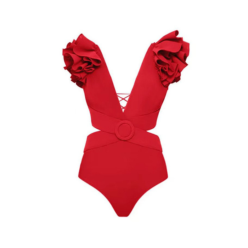 385g Weight Polyester Fabric Type One-pieces Tops Type Fitness, Swimming Occasion Solid Color, Flower Pattern Women's Gender Women's Elegant Lady Solid Color Flower 2 Pieces Set One Piece Swimwear 20