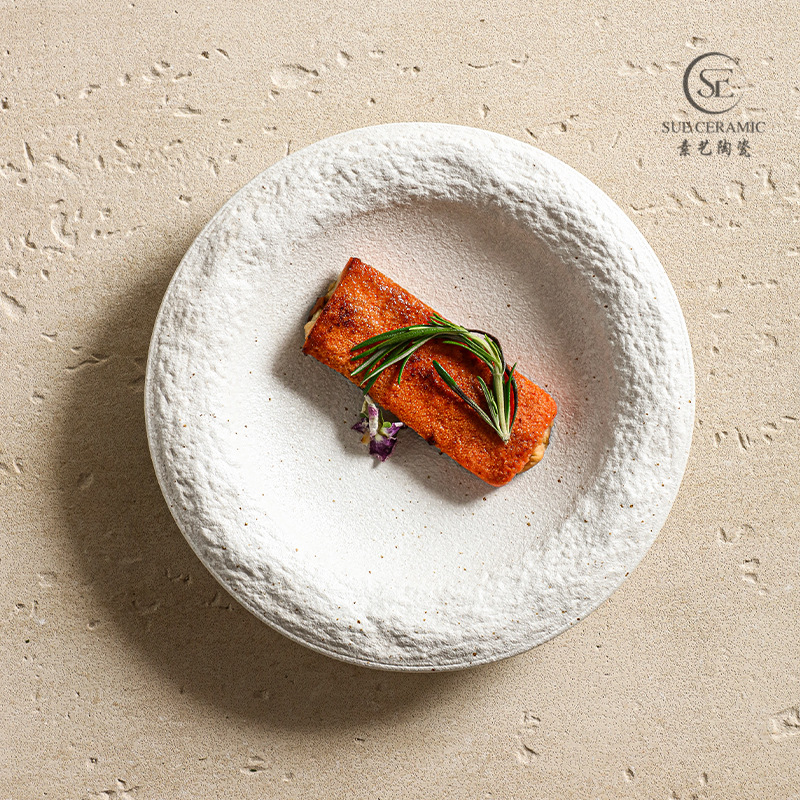 흰색 돌무늬 디너 플레이트, 서양식 콜드 디쉬 플레이트, 과일 플레이트, 고급 세라믹 호텔 식기, 복고풍 세라믹 플레이트