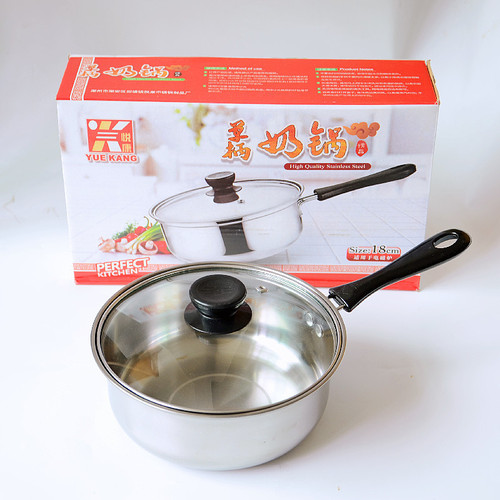 Ten Yuan Store Supply 16/18/20cm Stainless Steel Soup Pot Single Handle Boxed Milk Pot 9.9 Instant Noodle Pot Wholesale