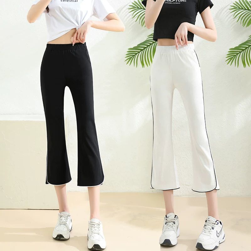 Versatile everyday workwear flared pants for women, summer high-waisted slimming casual pants for petite individuals, elastic and stretchy for running and sports Versatile everyday workwear flared pants for women, summer high-waisted slimming casual pants for petite individuals, elastic and stretchy for running and sports