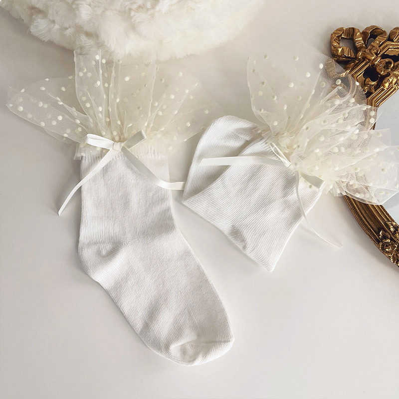 Niños lindo Lolita encaje arco pila calcetines hotmoon malla estrellado encaje bebé calcetines de algodón