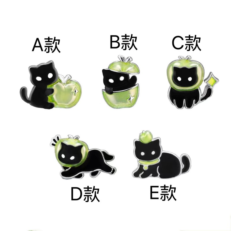 敲可爱！黑猫青苹果耳钉小众甜酷高级耳环耳饰|undefined