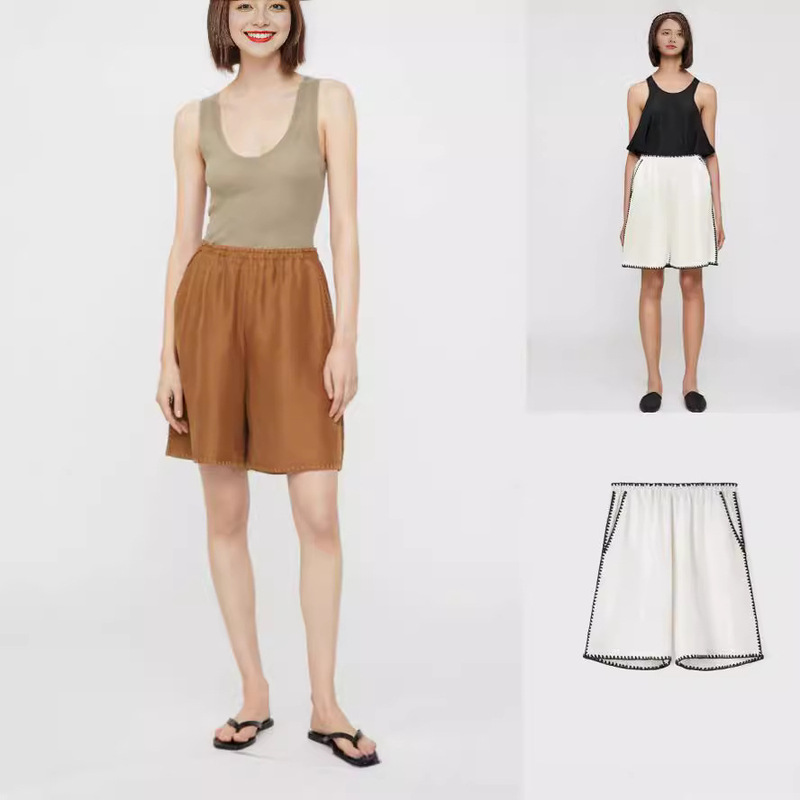 Summer Silk Casual Shorts Women's Trendy Loose Silhouette Crochet Edge Sealed Shorts Women's Summer Outer Wear