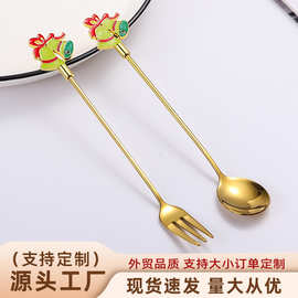 创意圣诞甜品勺叉卡通水果叉铃铛圣诞雪人高颜值汤匙送礼礼盒套装