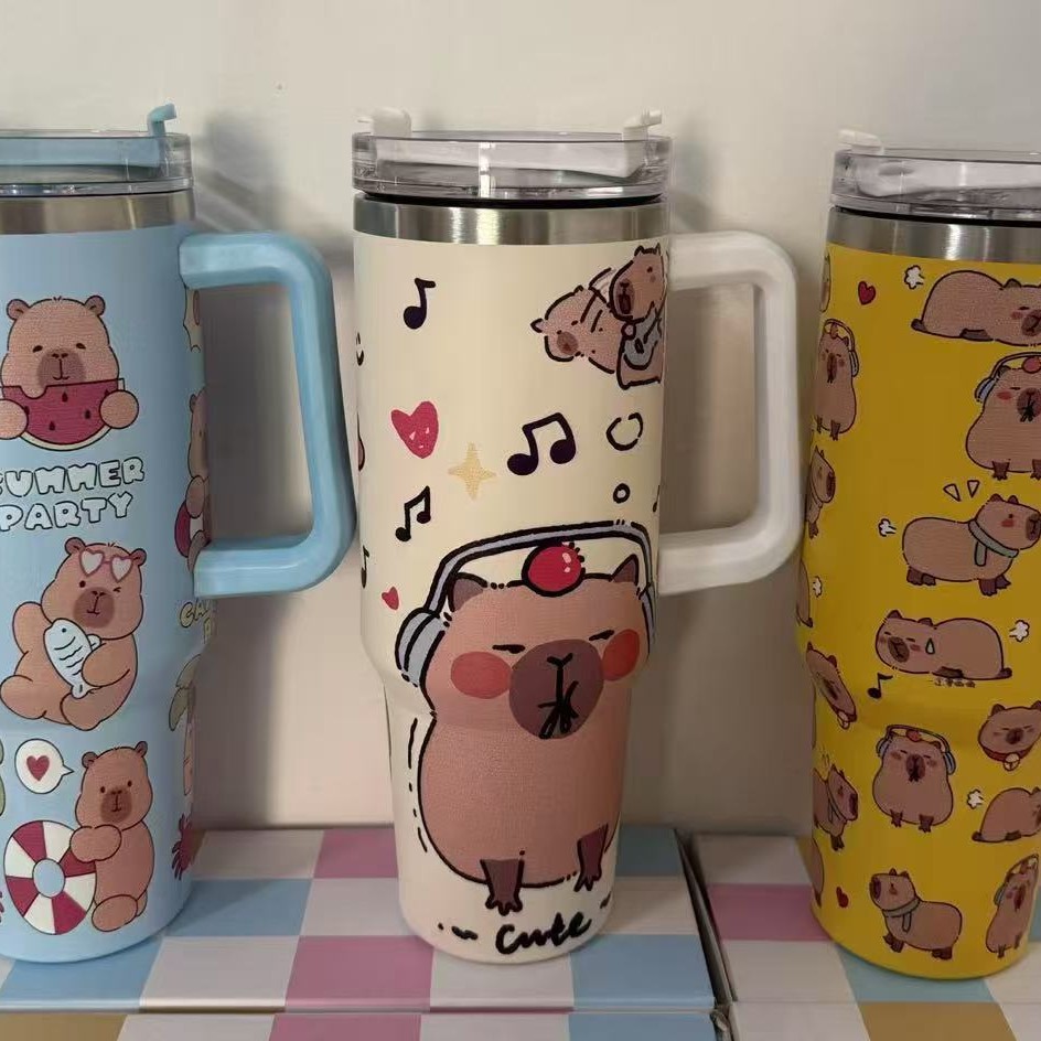 La nueva taza de hielo Kapibala de gran capacidad de acero inoxidable para niñas, taza de aislamiento de oficina, linda taza de capibara