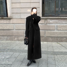 美拉德中长款过膝毛呢外套女高个子正肩秋冬加厚西装呢子大衣