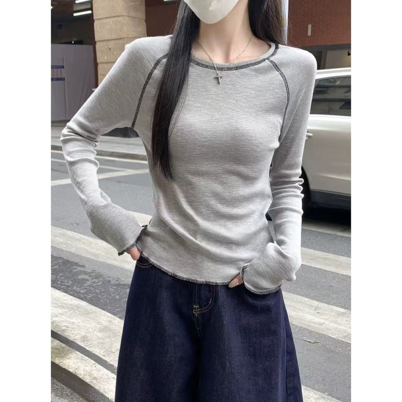 插肩别致韩系长袖t恤女2025早春设计感超好看别致独特显瘦上衣ins|undefined