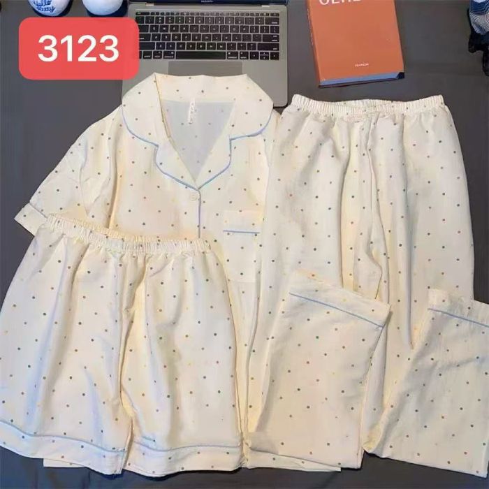 Comercio exterior nube transfronteriza algodón de tres piezas pantalones cortos de manga corta pantalones pijamas de verano ropa a domicilio rebeca de dibujos animados solapa