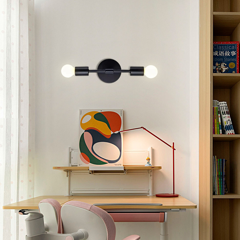 Lámpara de pared de hierro forjado de doble cabezal de estilo industrial estadounidense transfronterizo Lámpara de pared de fondo Lámpara de espejo Lámpara de noche de dormitorio Lámpara de pared de pasillo