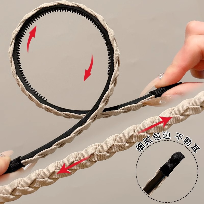 Cerebral alto trenzado banda de cabello mujer 2025 nuevo lavar la cara banda de cabeza dientes antideslizante presión tarjeta de cabello simple cabello tocado