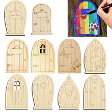 Wooden Fariy Door 卡通雕刻木板创意diy手绘木片小精灵之门道具