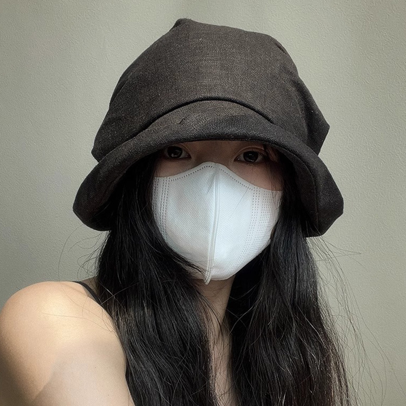 日系复古山本风薄款透气水洗亚麻褶皱设计八角帽气质显脸小马术帽|undefined