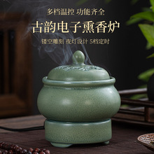青瓷莲花品香炉高温插电定时恒温电子香炉可干烧仿古禅意熏香530