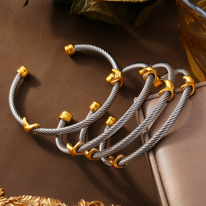 European and American Ins Trendy Simple Personalized Twist Steel Wire Opening Adjustable Creative Design Bracelet Titanium Steel Jewelry