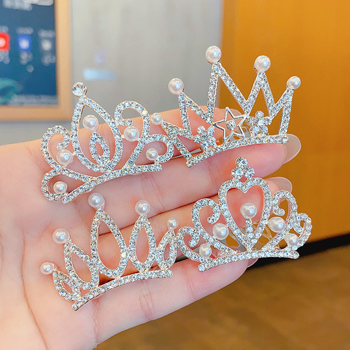 Children's Crown Headpiece Princess Pearl Water Diamond Insert Comb Baby Birthday Performance Hairpin Girls Crown Hair Accessory Hair Comb