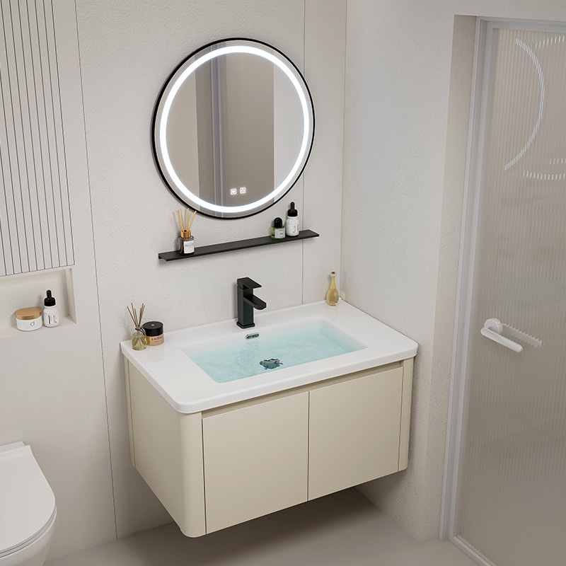 Armario de baño de esquina redondeada de aluminio espacial, combinación de lavabo de cerámica integrado, balcón, lavabo, lavabo, piscina de mesa de lavado