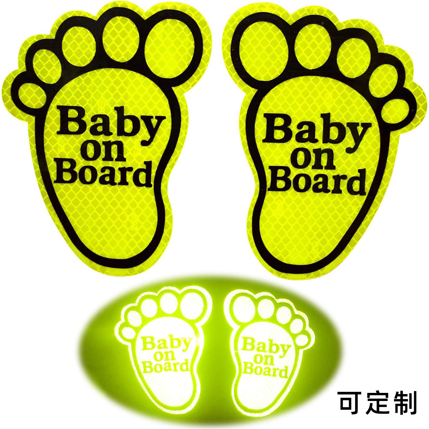 Signos de seguridad reflectantes de alta intensidad Baby on Board Stickers verde fluorescente image 1