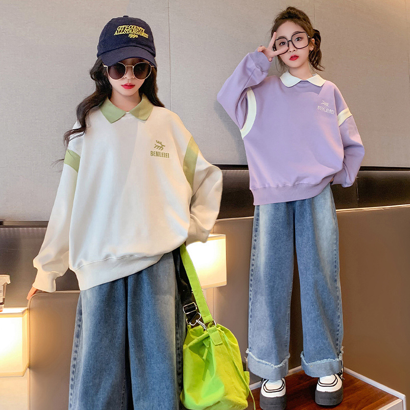 Children's clothing girls in 2024 new item, Zhongda fashionable baseball jacket, autumn children's Polo collar_voghion.com