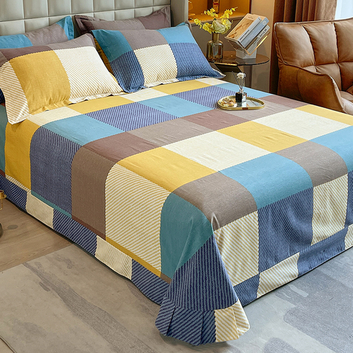 Brushed bed sheet single piece pure cotton with skirt thickened single dormitory bed sheet single product bed sheet four-piece set wholesale