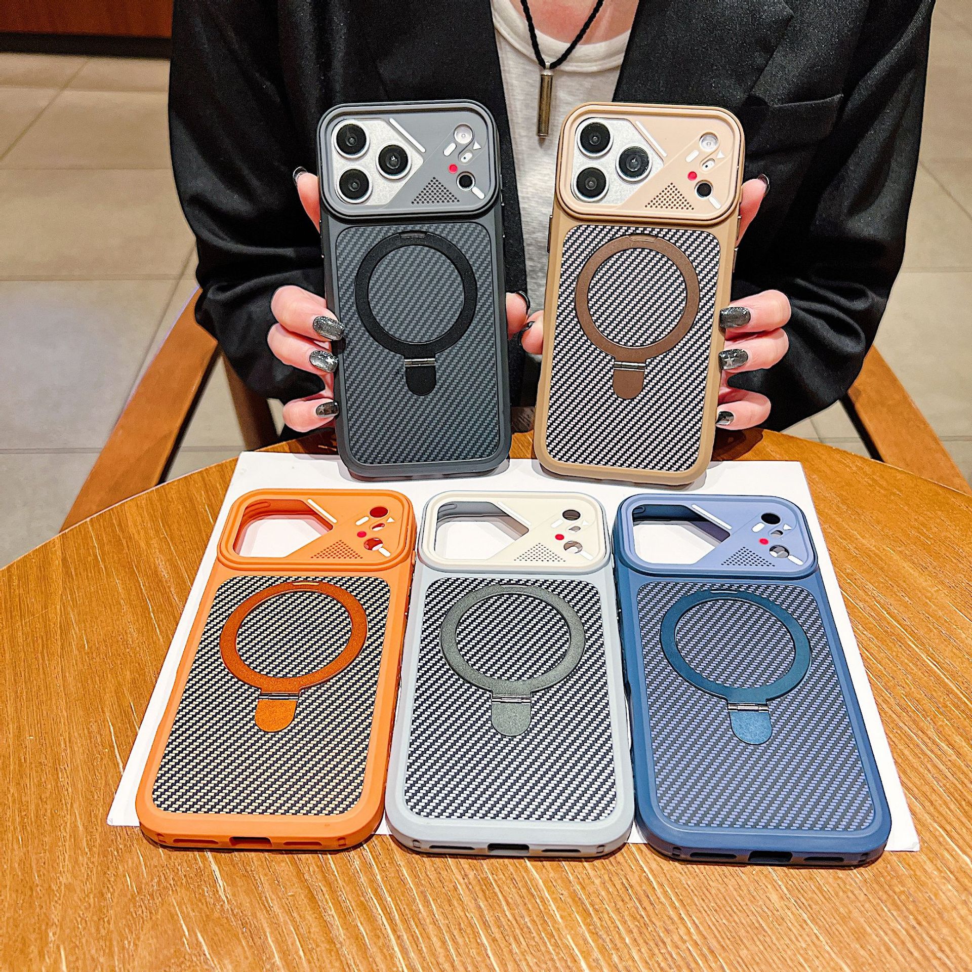 Carbon Fiber Magnetic Stand Suitable for iPhone 17 Pro Max Phone Case, Strong Magnetic Anti-Drop Protection for Apple 16