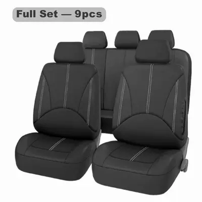 Cross-Border Universal Car Seat 9-Piece Set Pu Leather Car Four-Season Universal Seat Cushion Cover Export Amazon Hot Sale (Seat cushion, seat cover) - black-9-piece-set