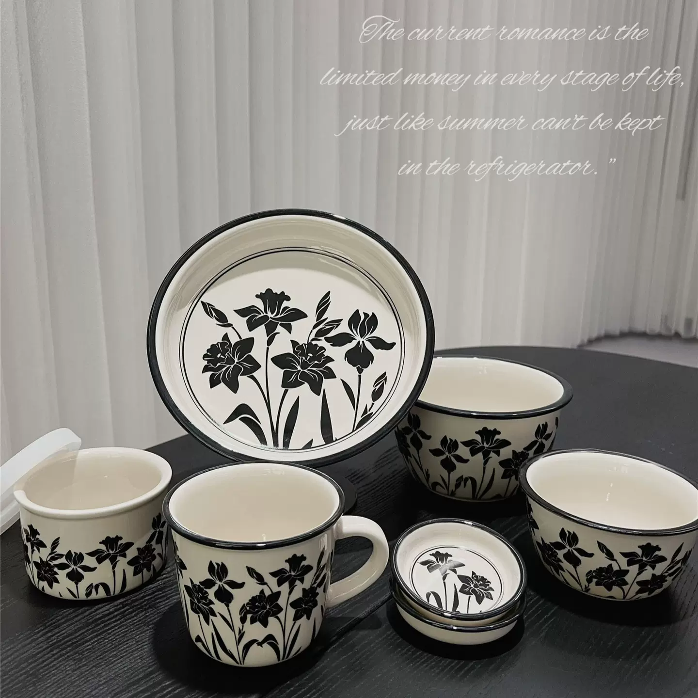 ins风饭碗花卉餐具家用陶瓷菜盘一人食创意碗碟套装好看的汤面碗