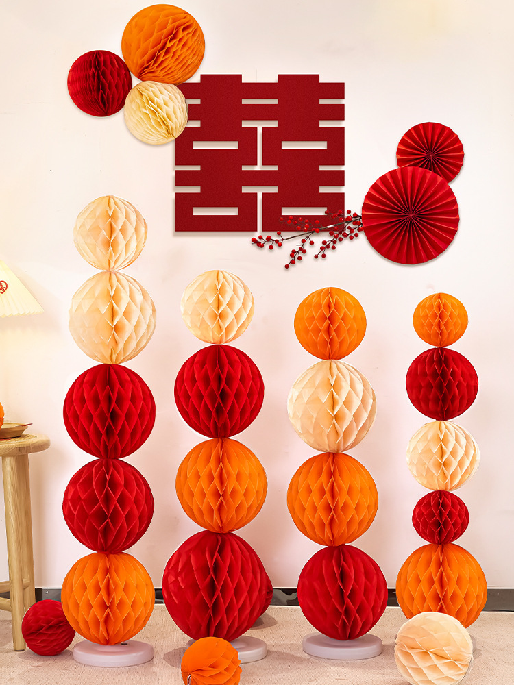 Wedding Honeycomb Ball Paper Lantern Stand Decoration Wedding Room Decoration Set Famous Couple Wedding New Room Living Room Photo Prop