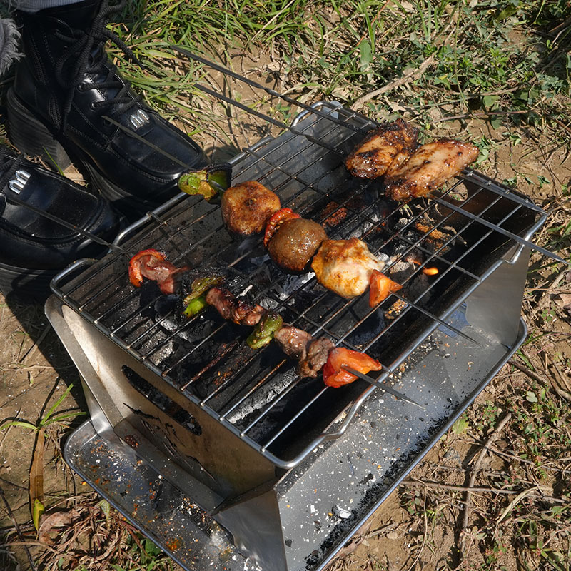 Barbacoa de carbón para el hogar, barbacoa al aire libre, pinchos al aire libre, barbacoa de camping, barbacoa de asa de dos caras para hacer té