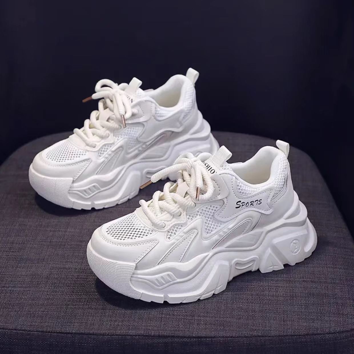 PLOVER zapatos para mujeres 2024 verano nuevo pequeño aumento de suela gruesa malla transpirable suave zapatos deportivos casuales