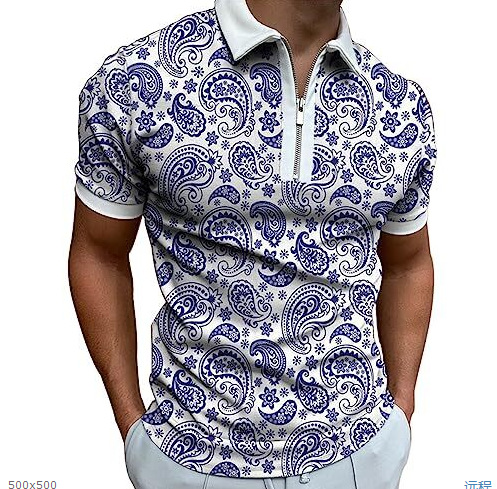 Camiseta Polo de Manga Corta con Cierre y Estampado 3D Informal para Hombre, Nueva Colección de Primavera para Exportación