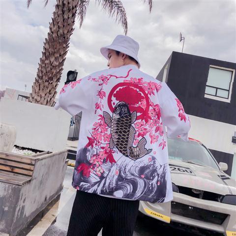 Estilo japonés retro oscuro ukiyo-e robe cardigan kimono hombres y mujeres estilo chino suelta 3/4 manga camisa abrigo moda
