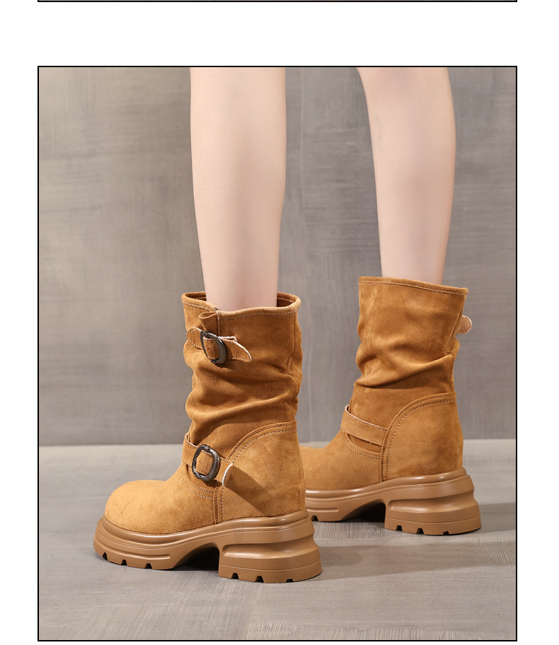 Boot Martin nữ đế dày tăng chiều cao, cổ ngắn 9cm tôn dáng — đen chi tiết 11