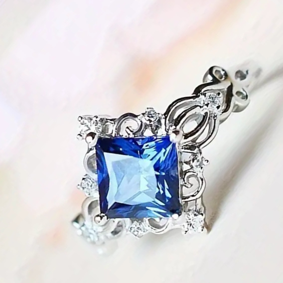 Xianghao Wish Hot-Selling Silver-Plated Ring with Blue Zircon, Fashionable and Exquisite Women's Holiday Pattern Ring Xianghao Wish Hot-Selling Silver-Plated Ring with Blue Zircon, Fashionable and Exquisite Women's Holiday Pattern Ring