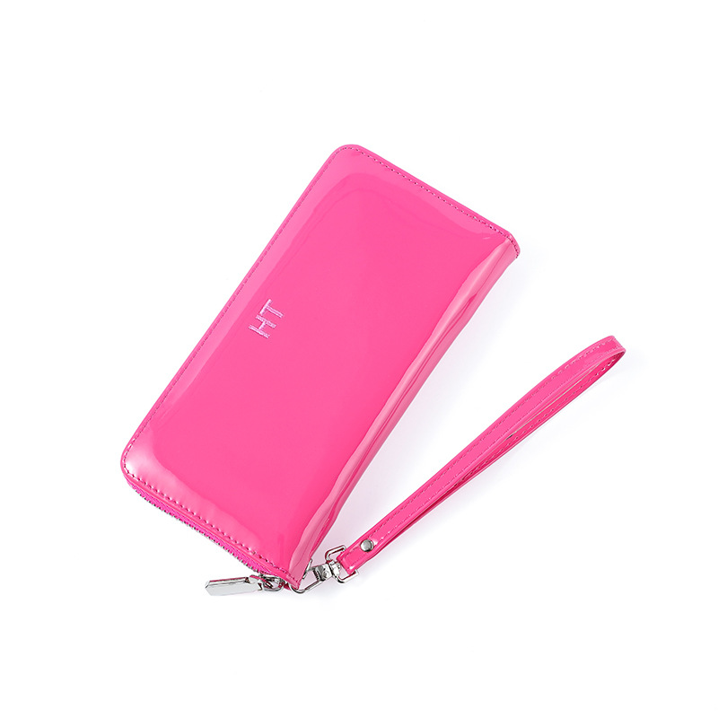 Bolso de pulsación de una sola mujer moda coreana zipper bolso de teléfono móvil esmaltado bolso de mano brillante bolso de tarjeta múltiple