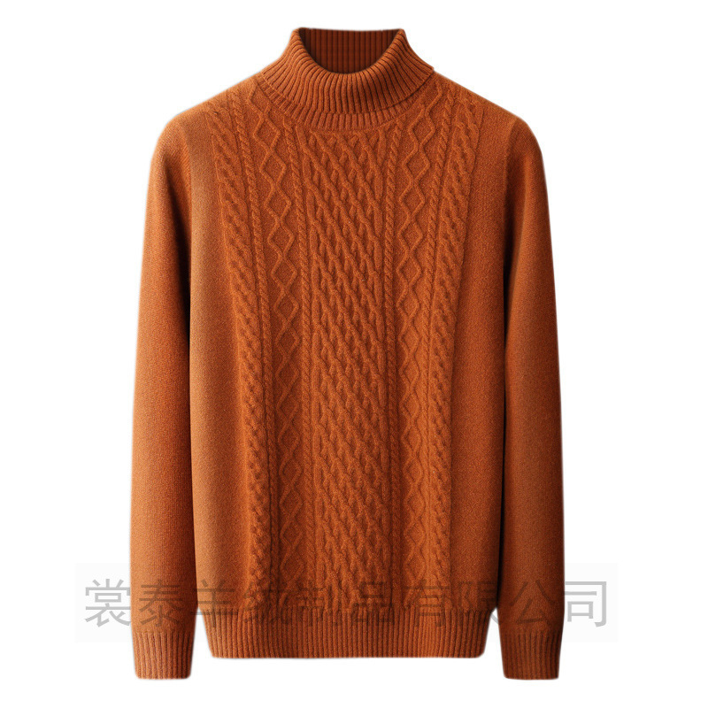 중공업 두꺼운 옷깃 울 스웨터 남성용 풀오버 스웨터 느슨한 꼬인 꽃 사업 캐주얼 따뜻한 나이를 줄이는 울 스웨터