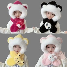 冬季儿童帽子围巾一体加厚围脖加绒女童宝宝防风护耳毛绒保暖绒帽