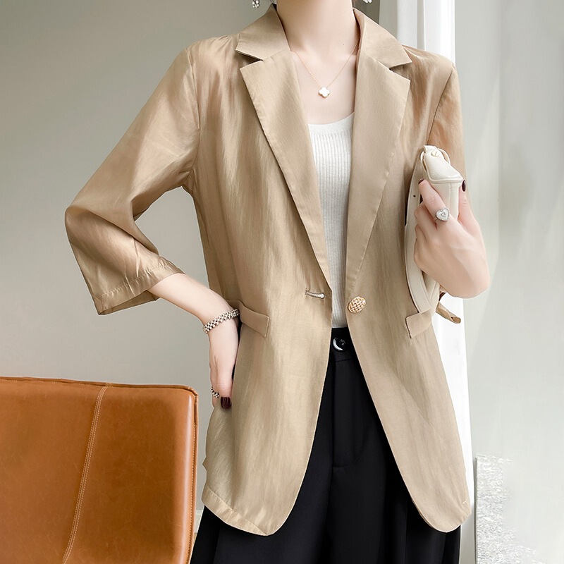 Summer cotton thin blazer female seven-piece sleeve summer suit sunscreen with multi-color optional hair