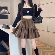 蓬蓬皮裙半身裙女秋冬2025新款PU高腰显瘦气质百搭松紧腰A字短裙