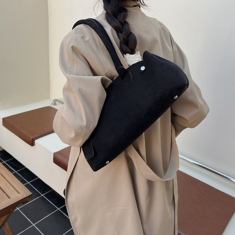 通勤复古麂皮绒包包女2025新款时尚小众百搭单肩腋下包上班手提包|undefined