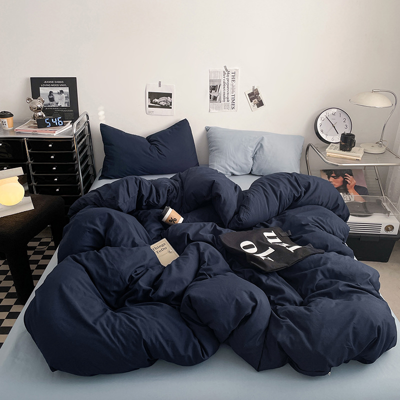 2024 nueva serie de cuatro piezas de mezcla y combinación de color sólido de algodón lavado de peso alto