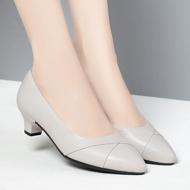 Черная одежда с мелким ртом профессиональная кожаная обувь одиночная обувь женская обувь весной и осенью мягкая кожа на мягкой подошве