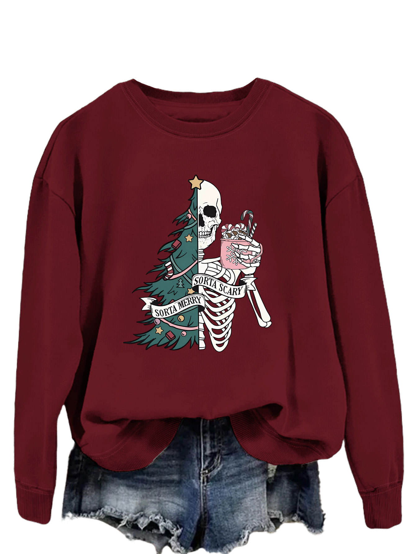 Women's Hoodies Long Sleeve Printing Christmas Christmas Tree Skeleton display picture 29