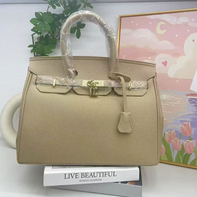 跨境百搭铂金包时尚简约轻奢荔枝纹手提包质感通勤女士bags单肩包|undefined