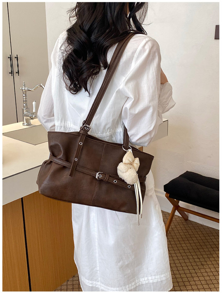 Túi nách nữ dáng hộp ngang phong cách đường phố, túi tote đeo vai đơn giản dung lượng lớn — Bạc không có mặt dây chuyền, Gạo trắng không có mặt dây chuyền, Màu cà phê Không có mặt dây chuyền, Màu hồng không có mặt dây chuyền chi tiết 23