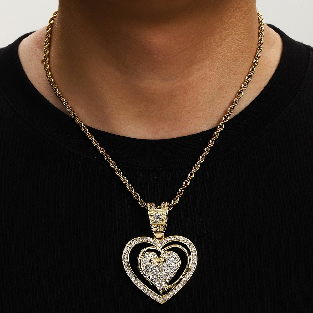 Transfronterizos nuevos personalidades calientes en el amor collar cubano parejas europeas y estadounidenses fabricantes de collares hip-hop de lujo al por mayor