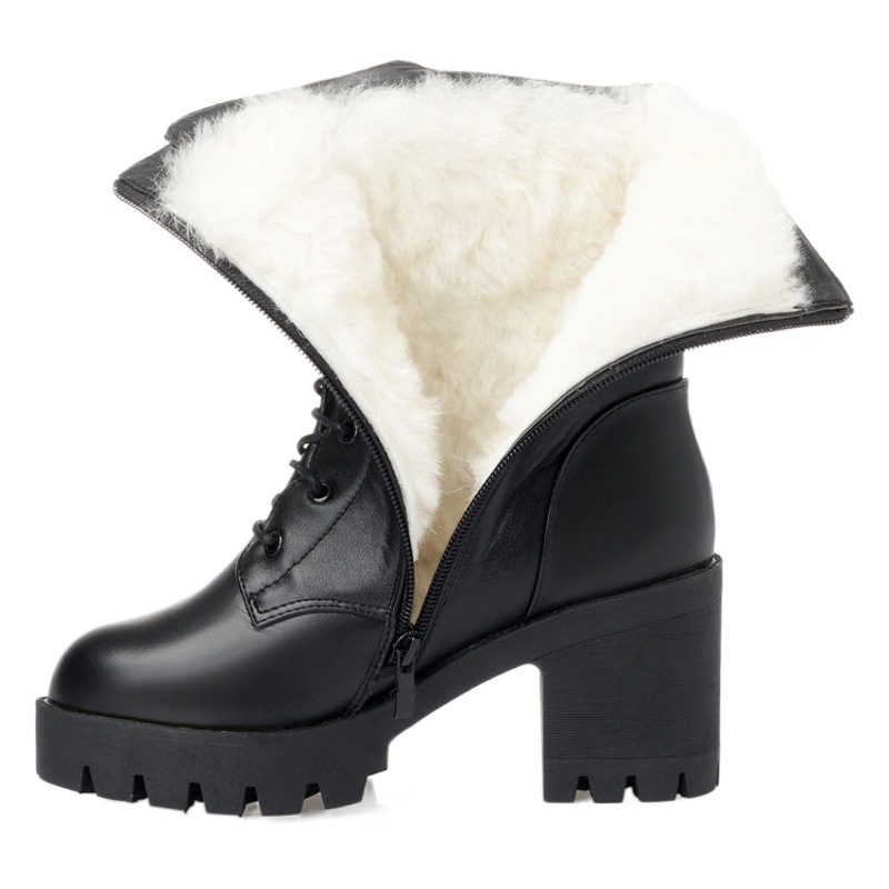 Botas de mujer de primavera y otoño botas individuales 2021 Nuevas botas Martin de tacón grueso zapatos de invierno de tacón alto botas cortas de mamá con forro polar a media pierna