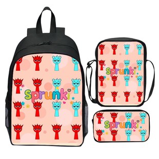 New Printed Rhythm Box Sprunki Three-Piece Suit School Bag Cartoon Primary School Student Backpack Shoulder Bag Pencil Case Male