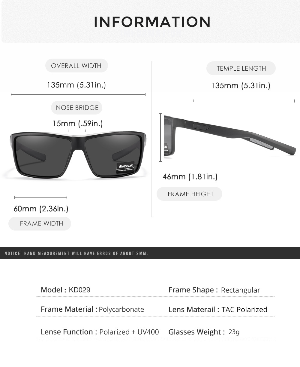 KDEAM neue quadratische rahmen brille männer fahren polarisierte sonnenbrille outdoor reise anti UV400 sonnenbrille KD029_voghion.com