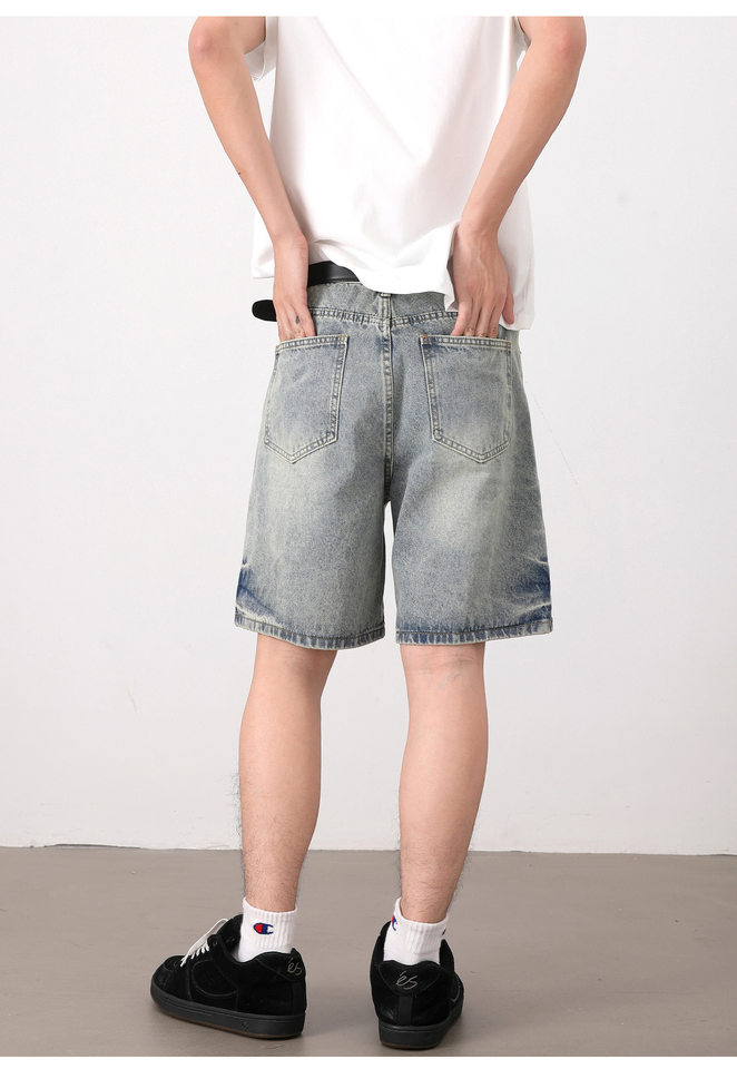 Quần short jean nam ống đứng kiểu Mỹ dáng rộng thoải mái — Màu xanh dương chi tiết 10